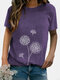 O-neck Flower Print Short Sleeve Casual T-shirt For Women - Purple