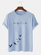Mens Bird Slogan Print Casual 100% Cotton Short Sleeve T-Shirts - Blue