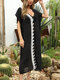 Women Crochet V-Neck Split Side Pullover Robe Cover Up Swimsuit - Black