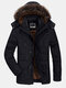 Mens Thicken Fleece Lined Warm Casual Regular Fit Faux Fur Hooded Coat - Black