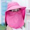 Women Solid Color Multifunction Cover Face Ponytail Cap Sunscreen Shawl Sun Cap - Rose Red