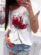 Floral Printed O-Neck Short Sleeve Casual T-shirt - Red