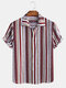 Men Vintage Ethnic Striped Print Short Sleeve Shirt - Red