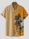 Mens Plant Print Patchwork Stand Collar Shirt - Yellow