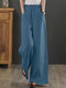Pantalon à jambe large avec poche à la taille et cordon de serrage pour femmes - bleu