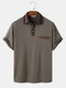 Mens Ethnic Pattern Collar Texture Short Sleeve Golf Shirts With Pocket - Khaki