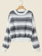 Contrast Drop Shoulder Loose Long Sleeve Casual Sweater - Black