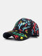 Unisex Cotton Overlay Contrast Colors Letter Graffiti Print Adjustable Trendy Sunshade Baseball Cap - Black