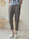 महिलाओं के लिए सॉलिड रंग की इलास्टिक कमर वाली कैज़ुअल पैंट पॉकेट के साथ - धूसर