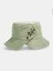 للجنسين القطن زر الديكور الجانب الشق شخصية قبعة دلو الحماية من الشمس - أخضر