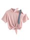 Women's T Shirt Bow Hollow Out Short Sleeve O Neck Top - Pink