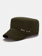 Men Cotton Solid Color Stitching Letter Copper Label Rivet Sunshade Casual Military Hat Flat Cap - Army Green
