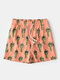 Cute Cactus Baby Cartoon Swim Trunks Drawstring Yellow Striped Casual Shorts for Men - Orange