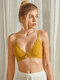 Women Floral Lace Insert Pad Front Closure Thin Triangle Bra - Yellow