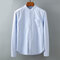 Men's Casual Stand Collar Chest Pocket Long Sleeve Cotton Shirt - Blue