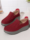 Women Solid Color Elastic Slip-on Comfortable Platform Sneakers - Wine Red