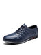 Men Large Size Stitching Plaid Comfy Non Slip Lace Up Business Casual Leather Shoes - Blue