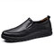 Men Genuine Cow Leather Comfy Round Toe Slip On Casual Loafers - Black