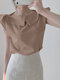Asymmetrische Bluse mit einfarbigem Revers und kurzen Ärmeln für Damen - Khaki