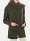 Solid Color Zipper Lapel Coat With Side Pocket For Women - Army Green