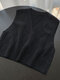 Solid Color V-neck Knit Sleeveless Sweater - Black