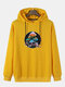 Mens Colorful Reflective Mushroom Print Relaxed Fit Pullover Hoodie - Yellow