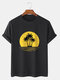 Mens Coconut Tree Sunset Graphic Holiday 100% Cotton Short Sleeve T-Shirts - Black