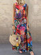 Vintage Printed Sleeveless Plus Size Casual Dress for Women - Red