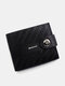 Men Artificial Leather Vintage Embrossed Design Brief Short Wallet Magnet Button Interior Zipper Pocket Slim Purse - Black