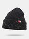 Unisex Acrylic Knitted Colorful Graffiti Letter Label Fashion Warmth Cone Brimless Beanie Hat - Black