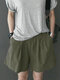 Однотонные хлопковые шорты с карманом и рюшами для отдыха - Армейский Зеленый
