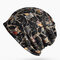 Women Owl Pattern Slouchy Bonnet Cap Multi-function Double Layers Windproof Warm Scarf - Black