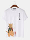 Mens Carp Warrior Cat Print Japanese Style Short Sleeve T-Shirts - White