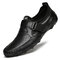 Men Breathable Leather Non Slip Business Soft Sole Casual Driving Shoes - Black