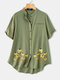Flowers Print Colorful Button Plus Size Shirt - Green