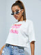 Letters Graphic Loose Short Sleeve Crew Neck Casual T-shirt - White