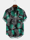 Mens Leopard Mint Green Turtle Leaf Print Short Sleeve Unique Design Shirt - Black