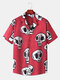 Mens All Over Skull Print Revere Collar Street Short Sleeve Shirts - Red