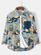 Herren Allover-Hemden mit japanischem Frosch-Print, Revers, Langarm, Winter - Blau
