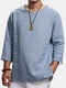Mens Vintage Solid V-neck Half Sleeve Loose Casual T-Shirt - Light Blue