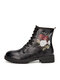 Large Size Casual Floral Print Lace-up Comfortable Combat Boots For Women - Red