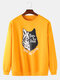 Mens Cartoon Wolf Chest Print Solid Daily Loose Fit Pullover Sweatshirts - Yellow