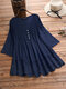 Jacquard Pleated Lace Hollow Out V-neck Plus Size Blouse - Navy