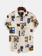 Mens Geometric Graphics Button Up Holiday Short Sleeve Shirts - Apricot