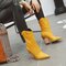 Plus Size Women Fashion Pointed Toe Veins High Heel Riding Boots - Yellow