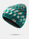 Women Mixed Color Twist Knitted Jacquard Plus Velvet Warmth Brimless Beanie Hat - Blue Green