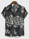 Мужские рубашки на пуговицах с коротким рукавом с принтом Растение Лист - Черный