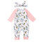 Floral Printed Comfy Cotton Baby Long Sleeve Romper with Headband For 0-24M - White