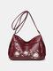 Ethnic Flower Embroidered Texture Hardware Waterproof Breathable Vintage Soft Crossbody Bag - Red