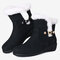 Women Winter Suede Warm Plush Lining Stitching Short Flat Boots - Black